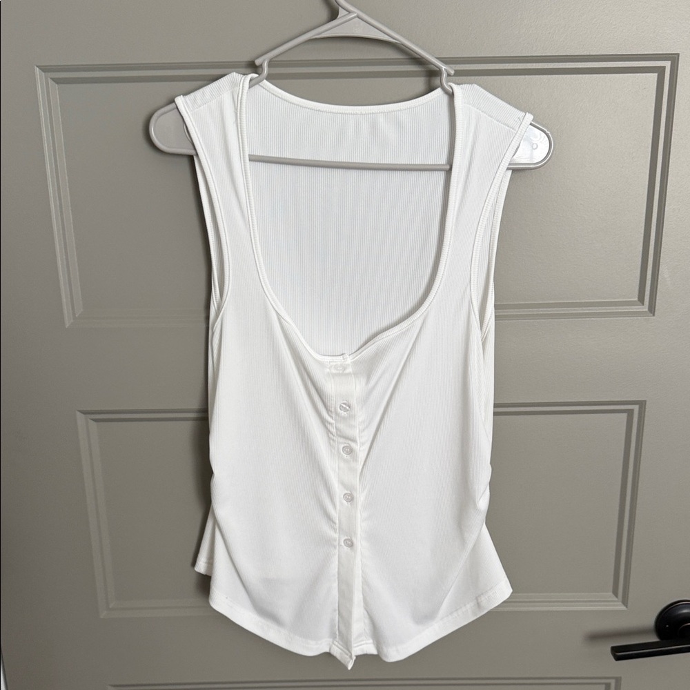 White Sleeveless Button-Down Top